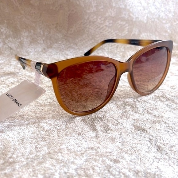 Brand New Lucky Brand Matte Brown Tortoise Round Cat Eye Sunglasses - Picture 3 of 15